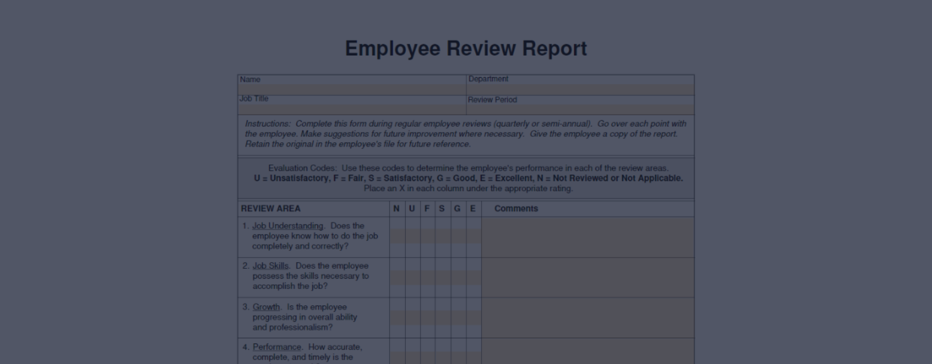 Employee Review Form Employee Performance Review Template Example